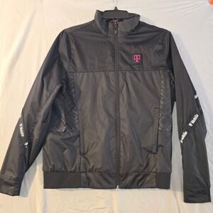 T-Mobile Windbreaker Jacket Size Small Women Black pink Full Zip Reflective